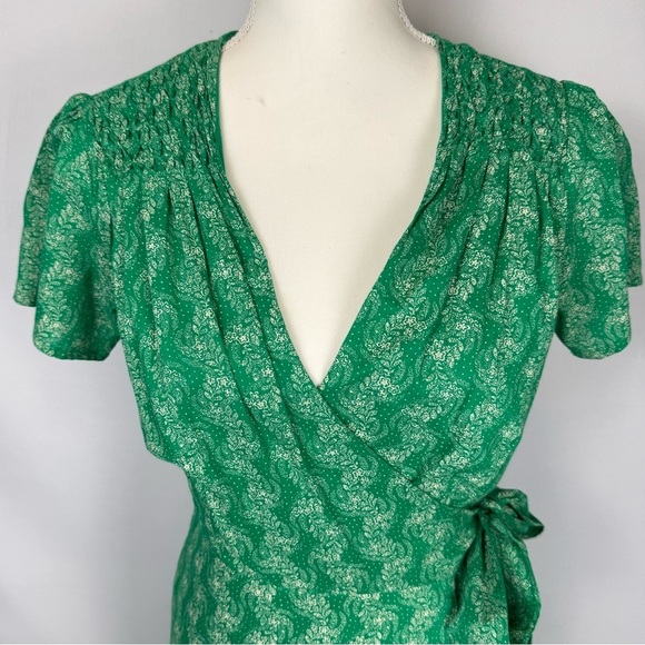 St. Roche Wrap Dress Short Sleeves Cotton Embroidery Green Floral Size XS Summer - Picture 3 of 16